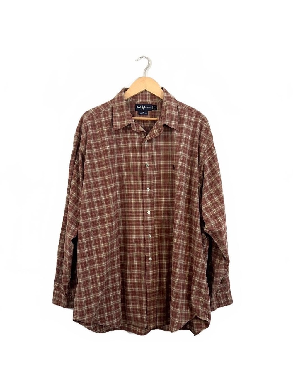 Vintage 90’s Ralph Lauren Blake Red Brown Plaid Cotton Button Up Shirt Preppy